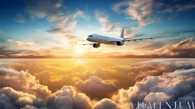 Spectacular Sunset Flight - Passenger Plane Above Clouds AI Image