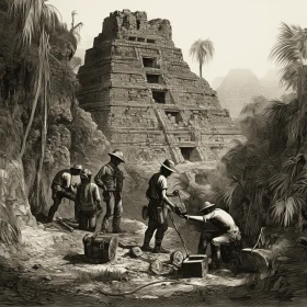 Ancient Pyramid Engraving in the Style of Mayan Art and Architecture