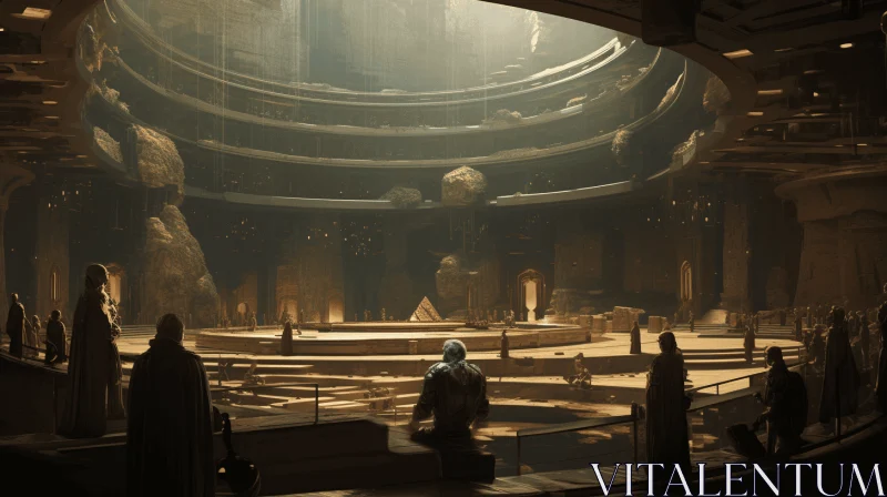 Captivating Architecture: A Cinematic Circular Room with Monolithic Structures AI Image