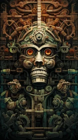 Captivating Aztec Skull Artwork with Industrial Aesthetics