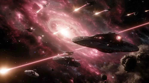 Intense Space Battle Scene with Diverse Spaceships and Explosions