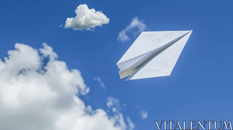 Tranquil Paper Plane Flight in Blue Sky AI Image