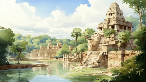 Ancient City Illustration: Hand Drawn Anime Art with Indian Scenes