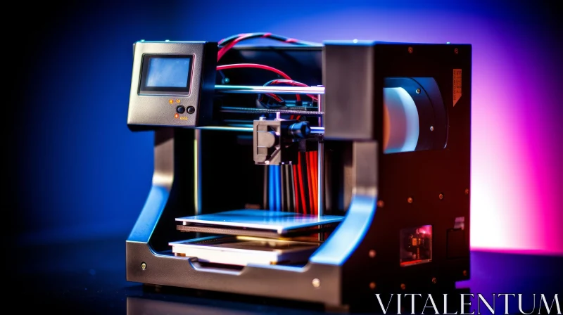 Black 3D Printer on Table: Creating Three-Dimensional Wonders AI Image