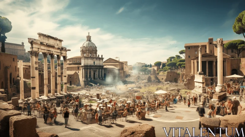 Captivating Roman City: Cinematic Composition with Detailed Crowd Scenes AI Image