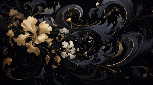 Dark Floral Pattern with Gold and Silver Elements