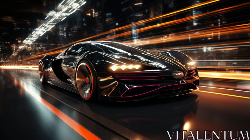 Futuristic Sports Car Night City Drive AI Image