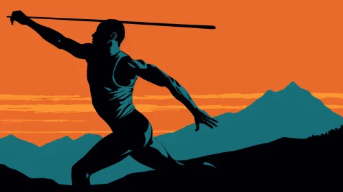 Male Athlete Javelin Throw Illustration