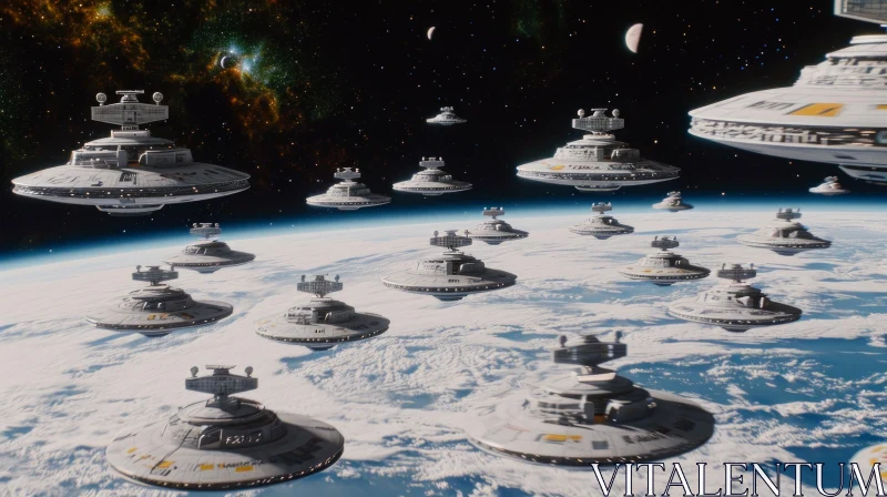 Alien Spaceships in Earth's Orbit - Sci-Fi Fleet AI Image