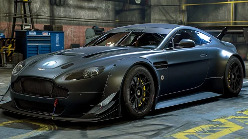 Black Aston Martin V12 Vantage GT3 Race Car Workshop