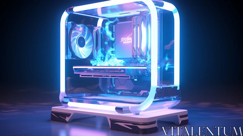 Exquisite 3D Rendering of a Illuminated Computer Case with Glass Panel AI Image