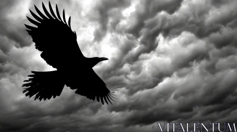 Majestic Raven in Stormy Sky - Nature's Power Captured AI Image