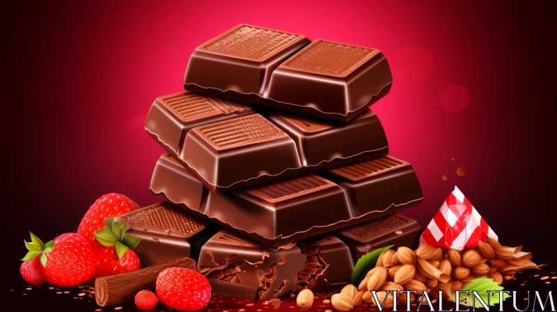AI ART Stack of Chocolate Bars on Red Background | Photorealistic Image