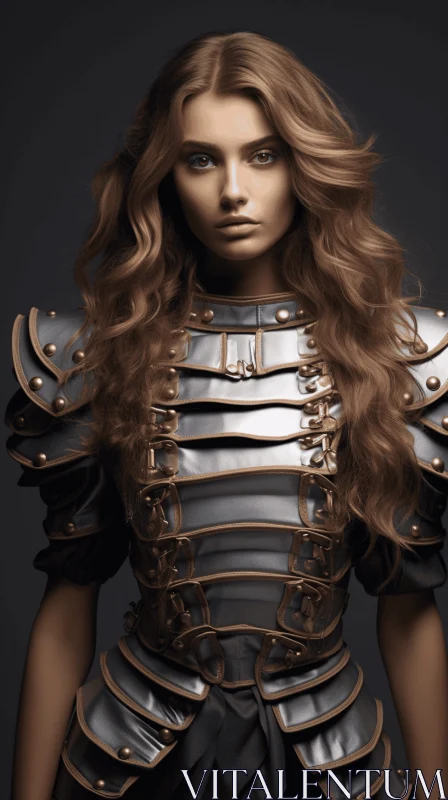 Captivating Woman in Armor: Modern and Photorealistic Fashion Design AI Image