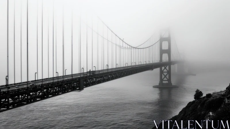 Golden Gate Bridge in Fog - Black and White Photography AI Image