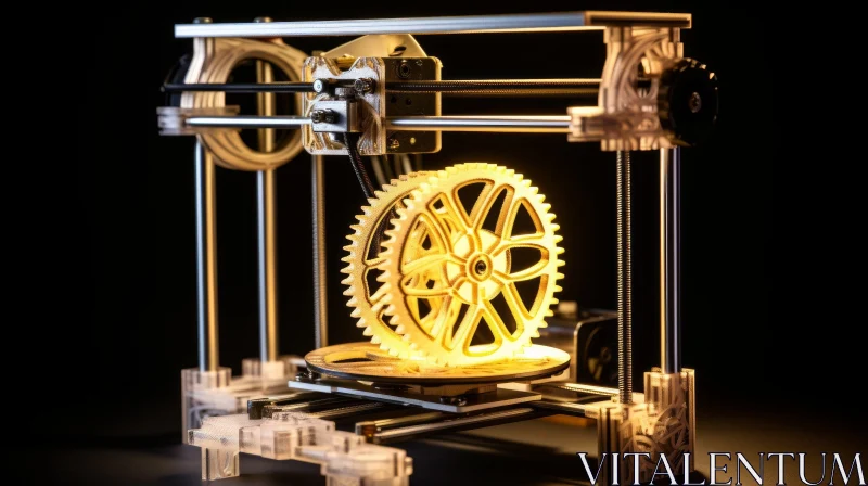 Intriguing 3D Printer Art: Crafting a Vibrant Yellow Gear AI Image