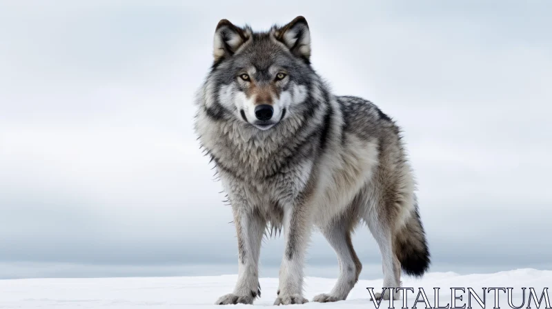 Majestic Wolf in Snowy Field AI Image