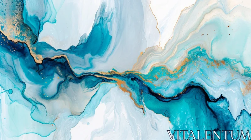 Mesmerizing Fluid Painting in White, Blue & Gold | Abstract Art AI Image