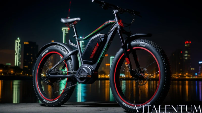 Red and Black Electric Bike on Night Dock AI Image