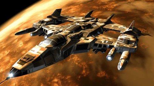 Sleek Spaceship Flying Over Red Planet - Sci-Fi Art