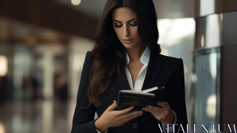 Young Woman in Business Suit at Office Building AI Image
