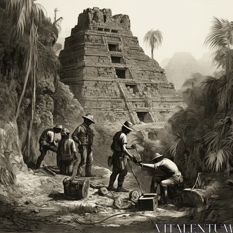 Ancient Pyramid Engraving in the Style of Mayan Art and Architecture AI Image