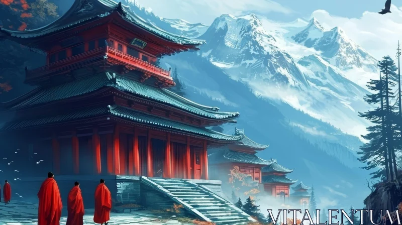 Majestic Temple in the Mountains | Serene Landscape AI Image