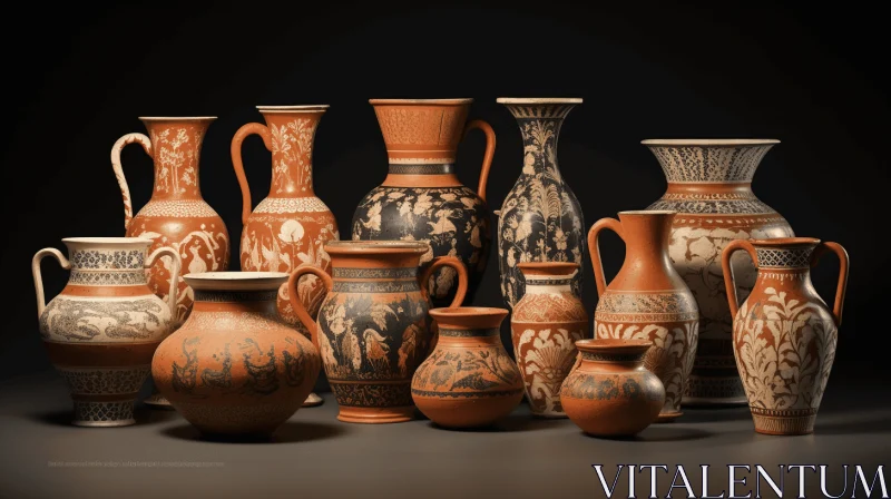 Ancient Greek Ceramic Vases: Realistic and Hyper-Detailed Renderings AI Image
