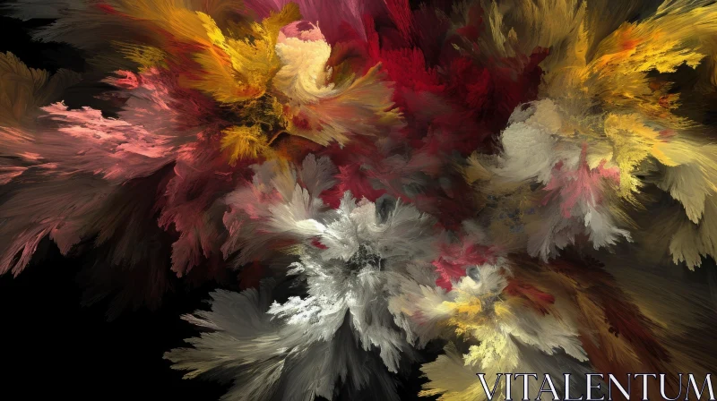 Intricate Floral Fractal Artwork in Red, Yellow, Pink, and White AI Image