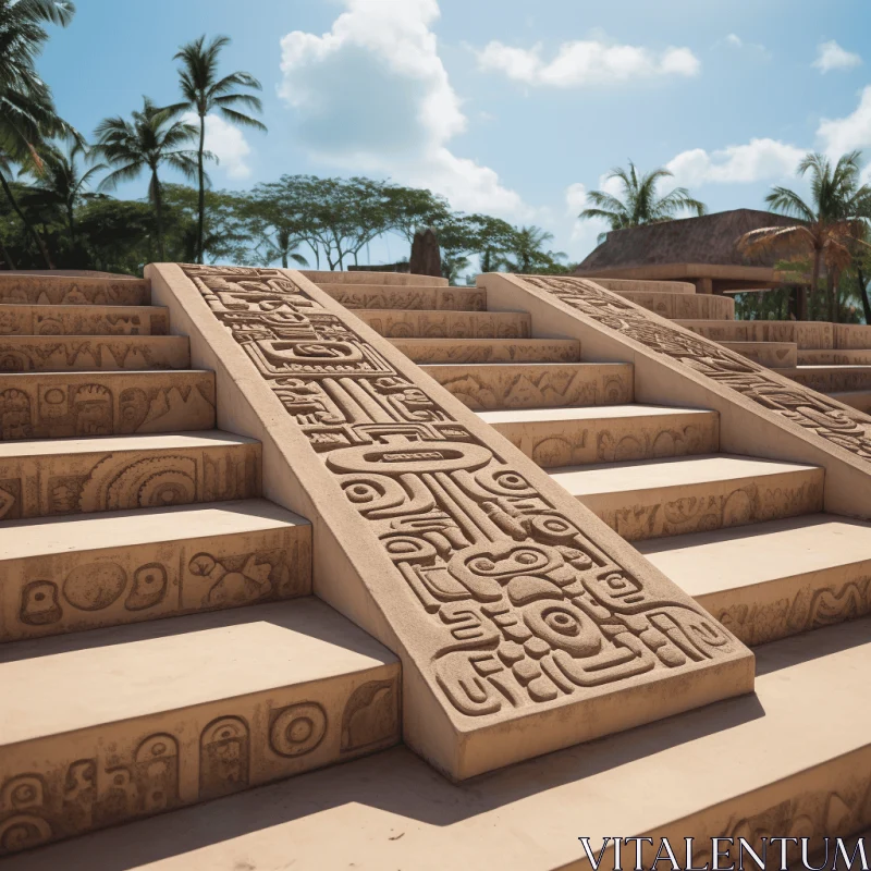 Maya-inspired Rock Walkway with Intricate Glyphs AI Image
