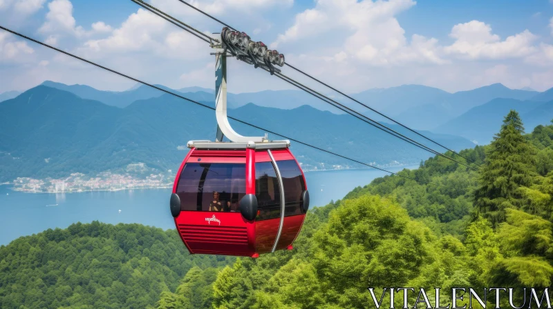 Scenic Cable Car Journey in Forest Mountain Landscape AI Image