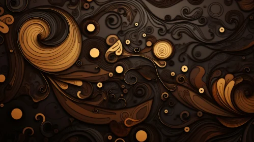 Brown Spiral and Circle Pattern | Abstract 3D Art