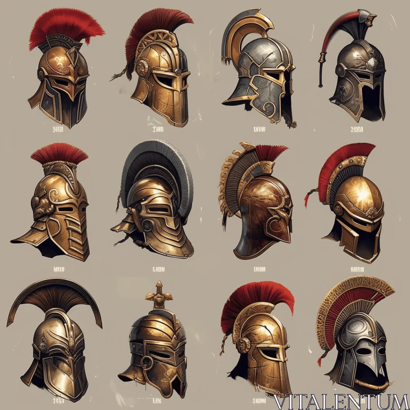 Intricate Spartan Helmet Illustration | Ornate Designs | Dark Gold AI Image
