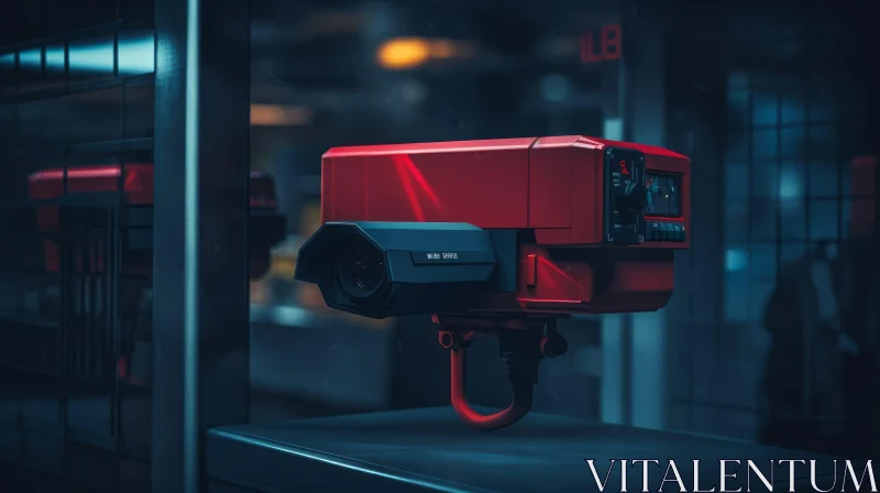Red Security Camera: Futuristic 3D Rendering AI Image