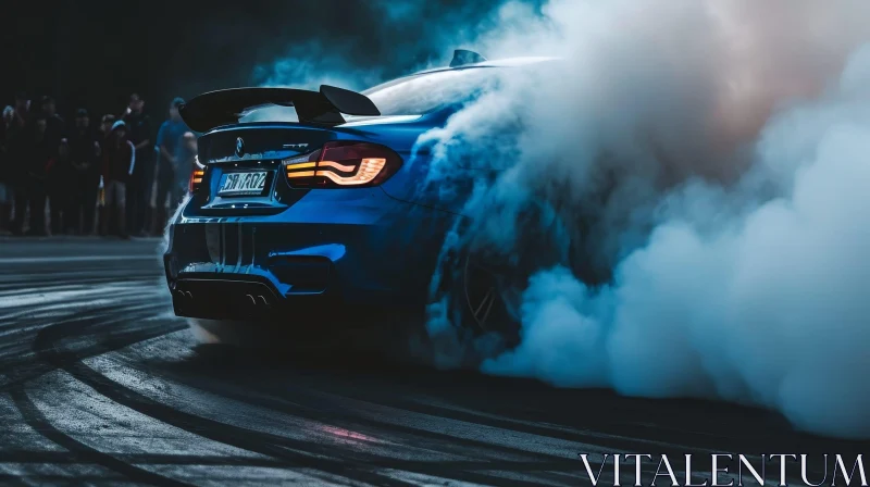 Blue Sports Car Burnout | Smoke Cloud | Rear Spoiler AI Image