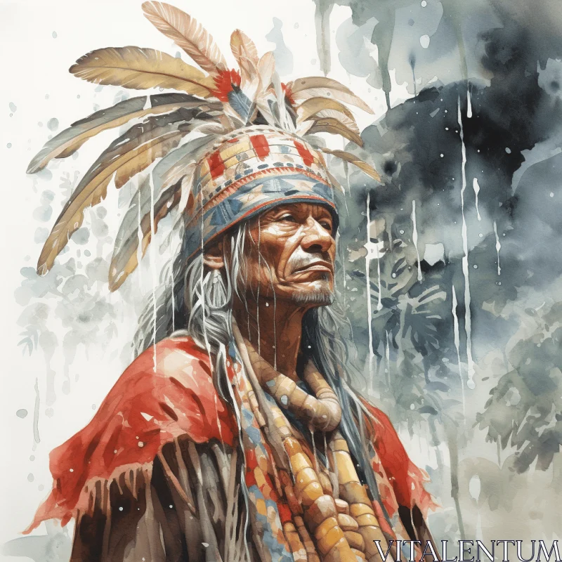Captivating Watercolor Painting: Chief on the Ground AI Image