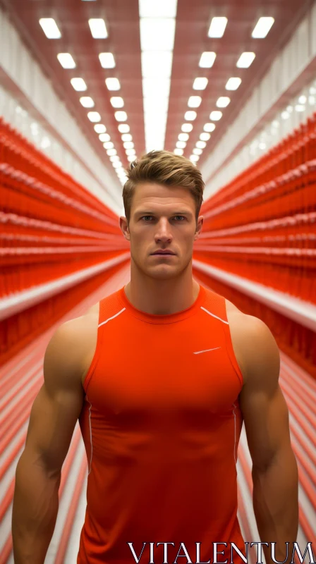 Determined Male Athlete in Red Tank Top AI Image
