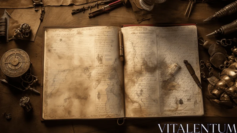 Captivating Ancient World Artwork: Enchanting Book and Artifacts AI Image