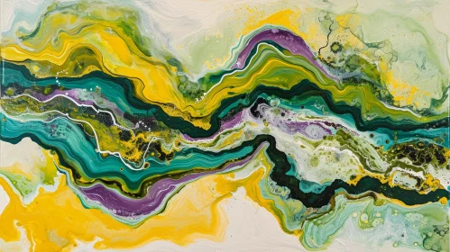 Fluid Art Painting in Bright Yellow and Green Colors