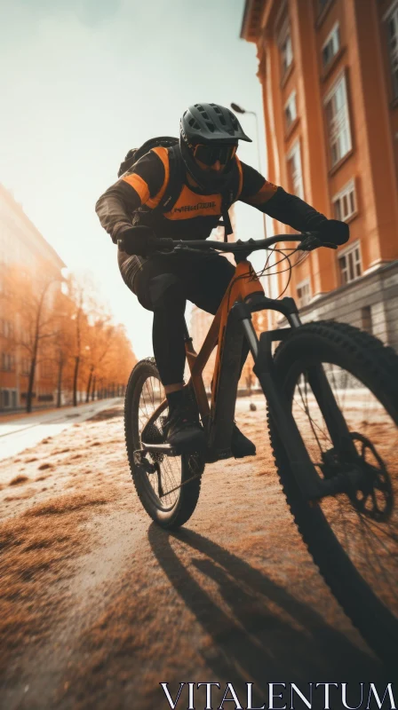 Urban Cycling Adventure: Young Male Cyclist on Mountain Bike AI Image