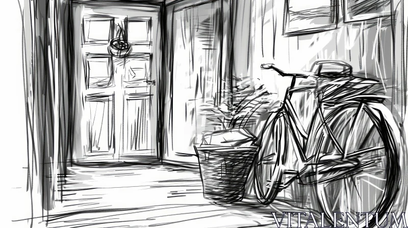 Vintage Bicycle Drawing in Hallway AI Image