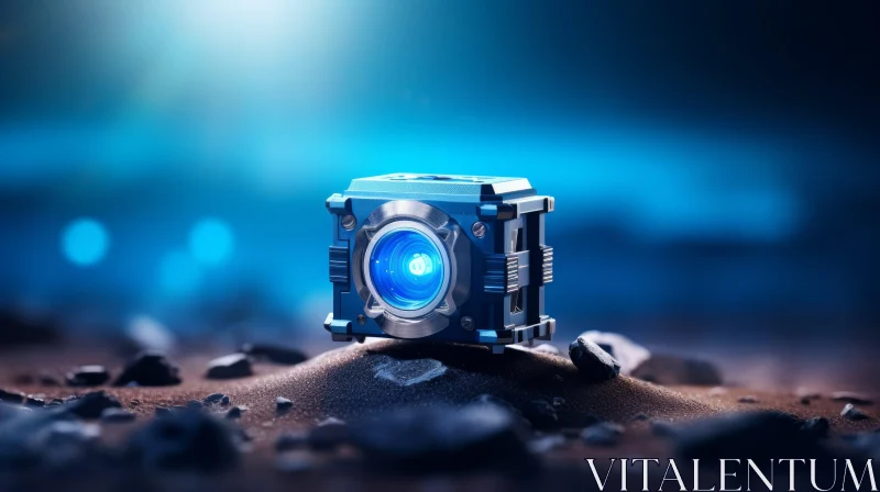 Blue Metallic Box on Moon-like Landscape | 3D Rendering AI Image