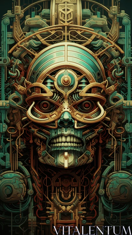Captivating Digital Art Illustration: Skull with Industrial Equipment AI Image