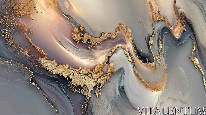 Fluid Painting with Marbled Colors and Gold Flakes AI Image