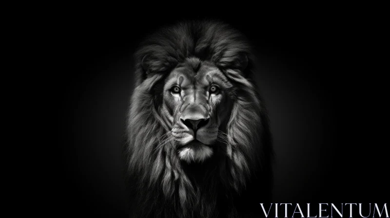 Intense Black and White Lion Portrait - Majestic Wildlife Photography AI Image