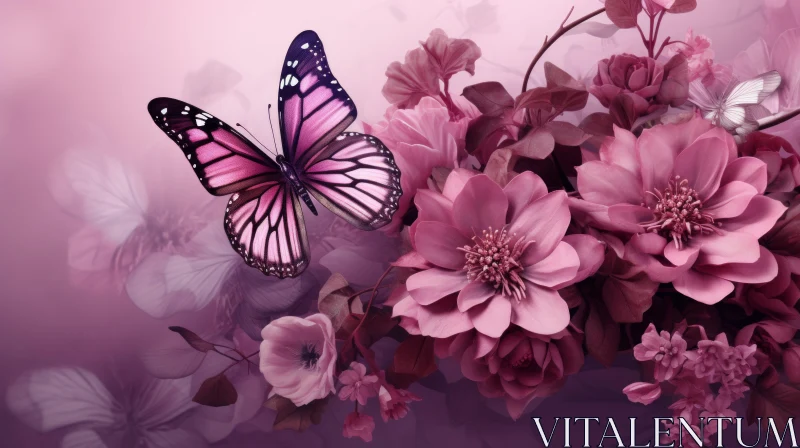 Realistic Butterfly on Flower Painting AI Image
