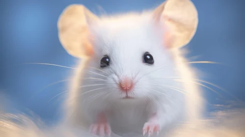 White Mouse Portrait on Soft Blue Background