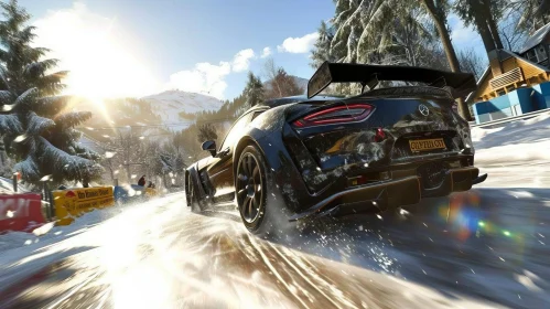 Black Mercedes-Benz SLS AMG GT3 Racing Car on Snowy Road