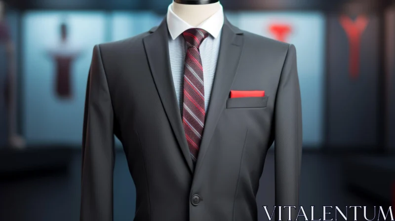 Elegant Dark Gray Suit Jacket with Red Tie AI Image