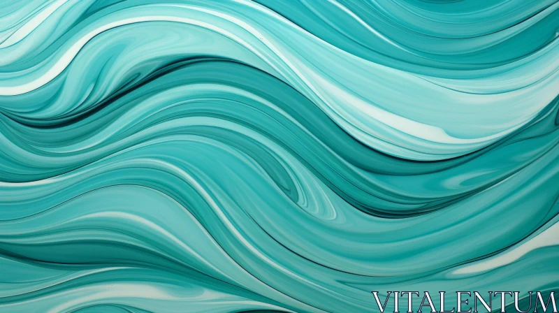 Mesmerizing Blue-Green Abstract Painting with Flowing Waves AI Image